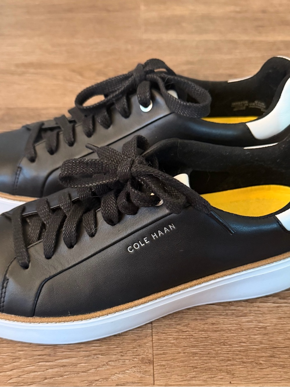 Cole Haan Black Leather Sneakers with White Sole